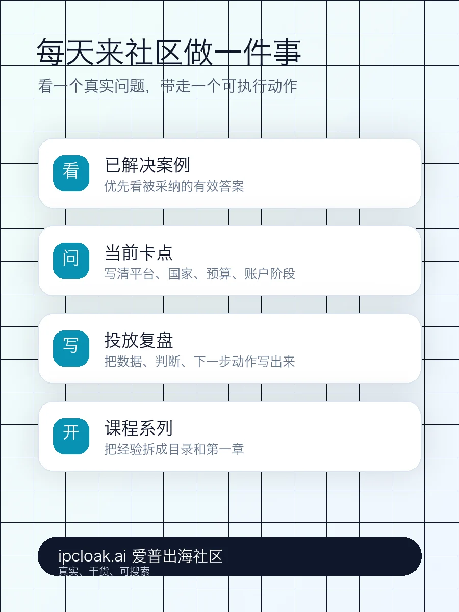 每天来爱普出海社区做一件事的行动清单